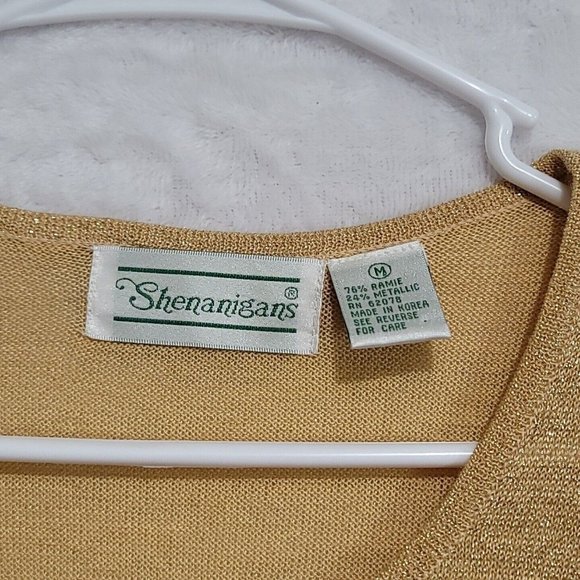 VTG Shenanigans Women's Gold Long Sleeve Button Front Sweater Cardigan Size M - Picture 2 of 14